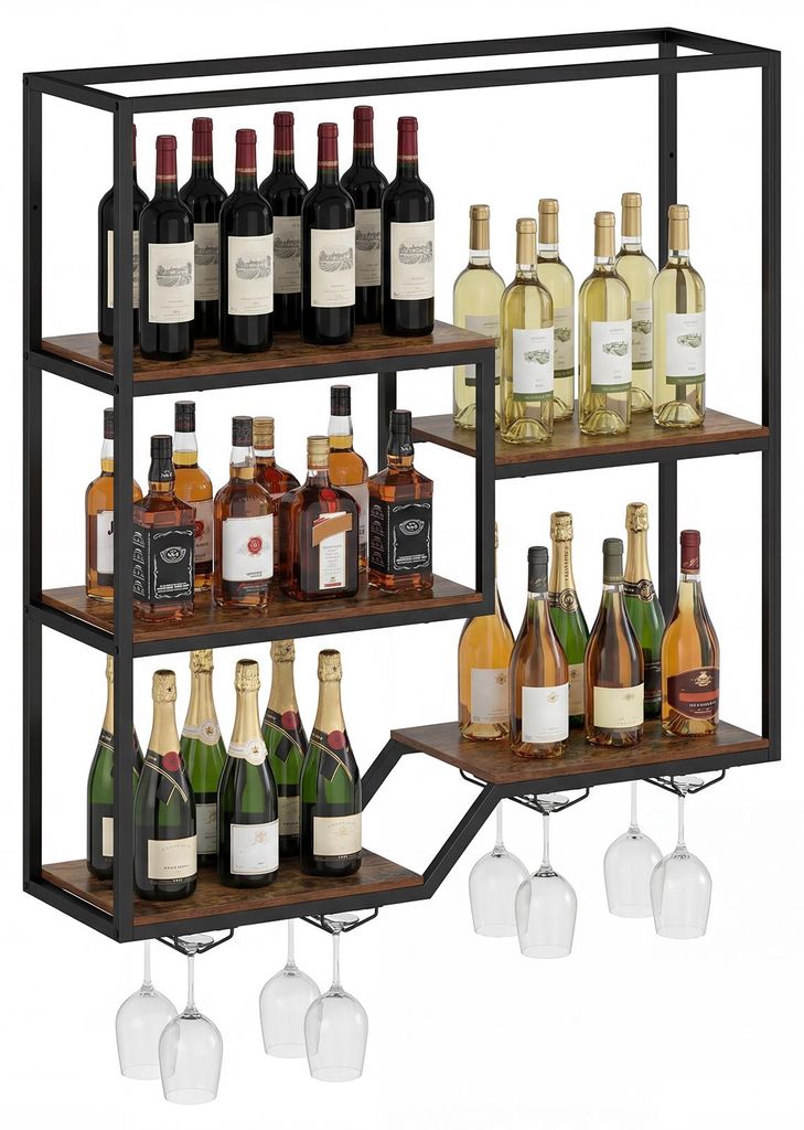 COSTWAY Weinregal Wand, Bar Regal mit 6 Regalböden & 4 Produktbild 