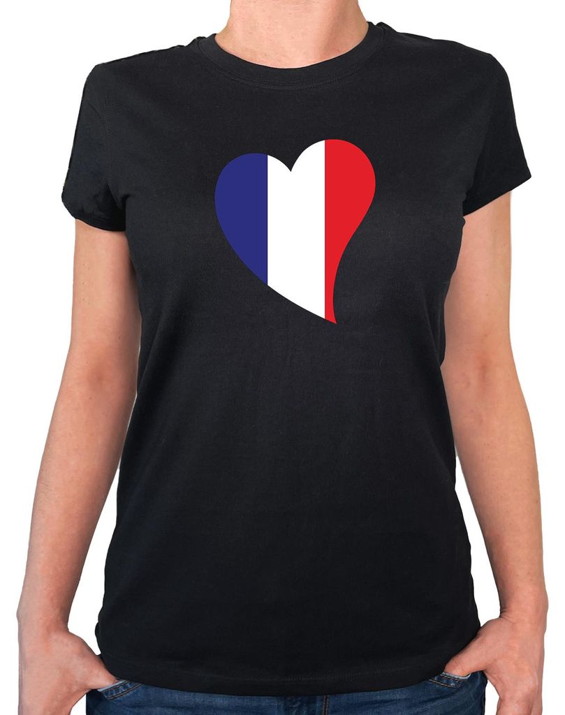 Huuraa Damen T-Shirt Frankreich Flagge Herz L Black Bio Baumwolle Fairtrade Damenshirt Geschenkidee