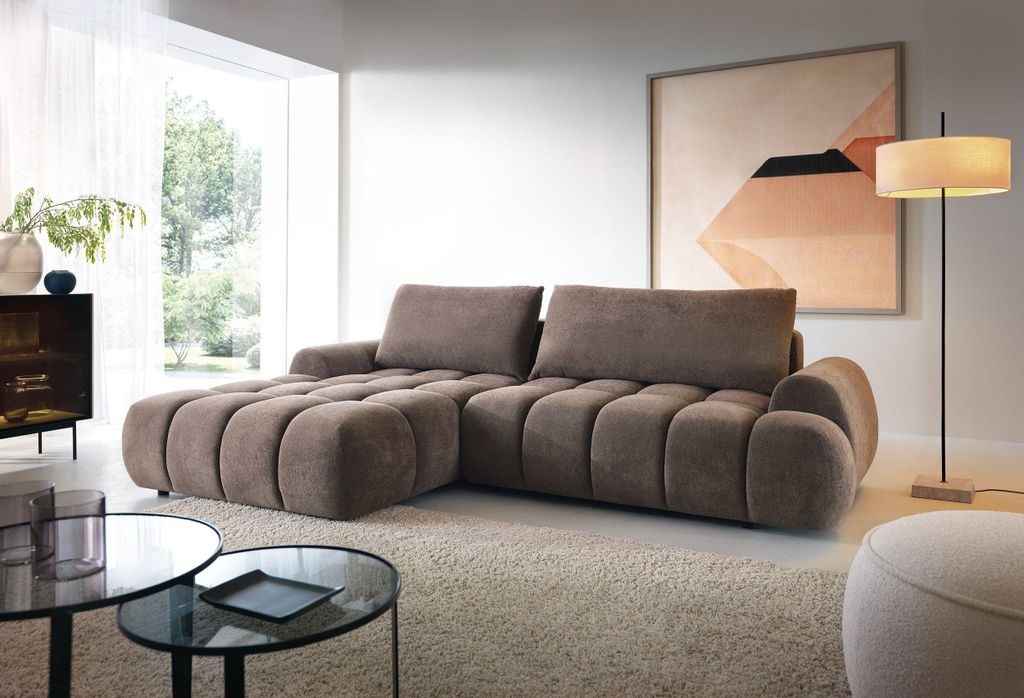 Masseno Ecksofa GARDA mit Schlaffunktion L-Form, Sofa mit Bettkasten, Wohnzimmersofa, Couch, Soffa, Bettsofa, Couchgarnitur- Braun, GOBI 06