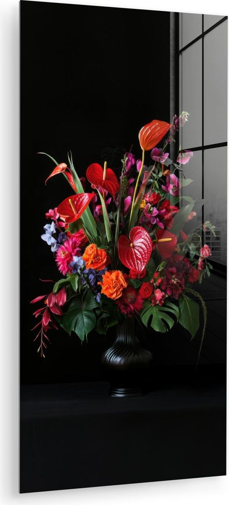 MuchoWow Glasbilder - Bilder auf Wandbild - Foto auf Glas Blumen - Blumenstrauß - Ornamental 60x120 cm Wanddekoration aus Glas - Acrylglasbild - A...