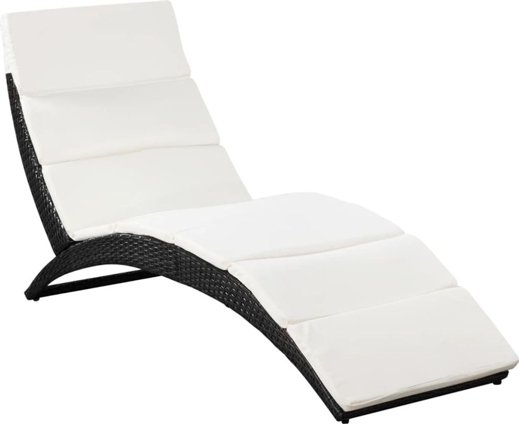 vidaXL Skladacie lehátko s vankúšom Poly Rattan Black Obrázok produktu 