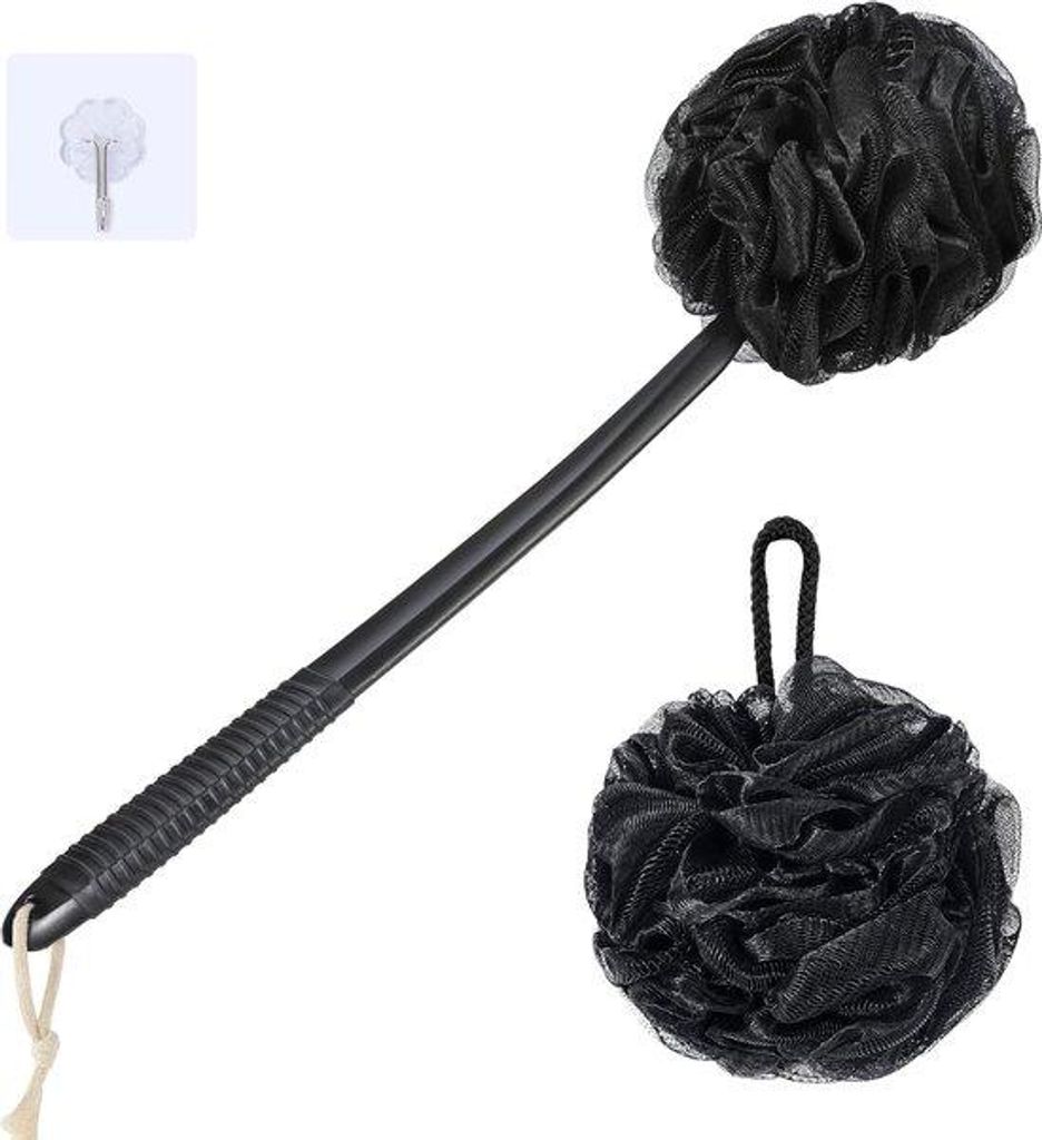 Duschkopf-Halter mit Exfolierbürste, 42 cm Duschkopfrohr, Grip-Optik, schwarz