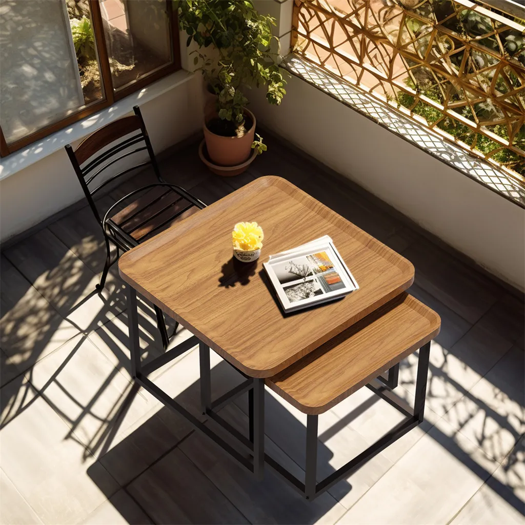 Table Basse Double et Table d'Appoint Salon Moderne Effet Bois Naturel