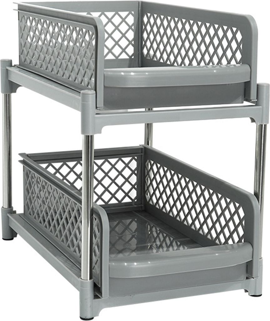 Ausziehbares Untertisch-Organizer-Lagerregal, doppellagiges Design, große Kapazität, starke Tragfähigkeit, einfache Montage, Schrank-Organizer-L...