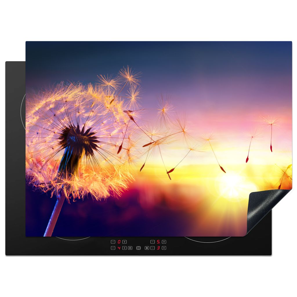 KitchenYeah Herdabdeckplatte Löwenzahn - Blumen - Sonnenuntergang - Horizont - Nacht , 71x52cm, Küche Deko, Glaskeramikkochfeld Herdabdeckung, ...