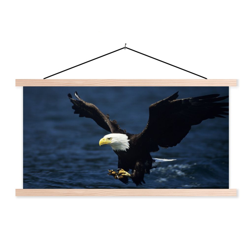 MuchoWow Textilposter Adler - Nahaufnahme - Wasser 60x30 cm mit holzfarbenen Rahmen - Dekoration