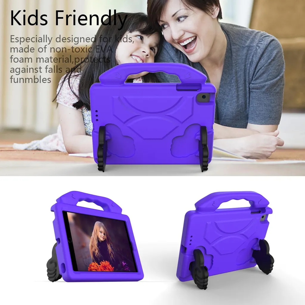 Custodia per bambini per iPad 9.7 2018/2017, iPad Pro 9.7 2016, iPad Air 2 2014/iPad Air 2013 9.7", custodia leggera in schiuma EVA con maniglia e supporto Viola - 2
