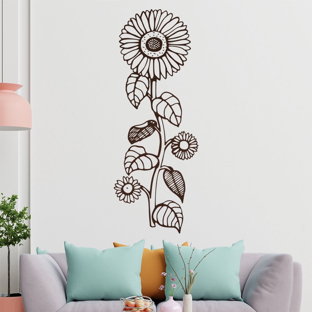 Sonnenblume - Pflanze Wandtattoo in 6 Größen - Wandaufkleber Wall Sticker - Dekoration, Küche, Wohnzimmer, Schlafzimmer, Badezimmer