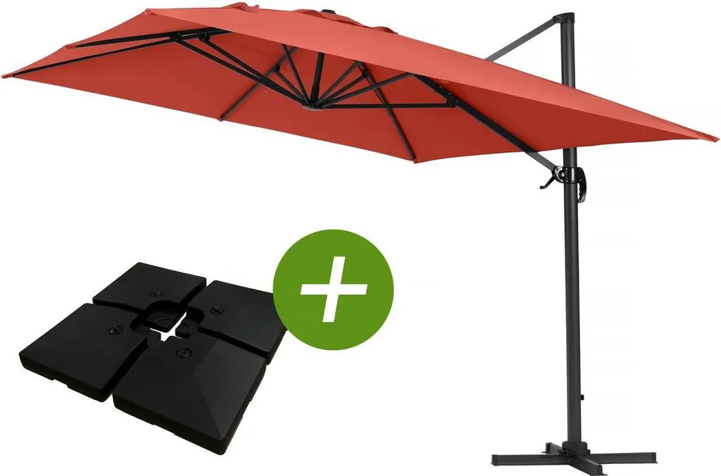 Parasol déporté stable Sun 4 3x4m avec dalles contre le vent et soleil