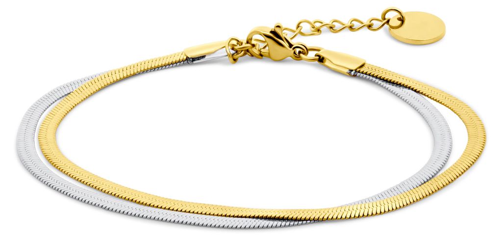 8CB-91389 – CO88 Duo Herringbone Bracelet – 16+3 cm – Zilverkleurig & Goudkleurig