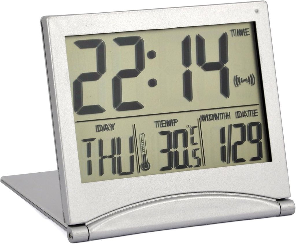 Silberner Tischwecker – Digitales LCD-Display – Weck- und Schlummerfunktion