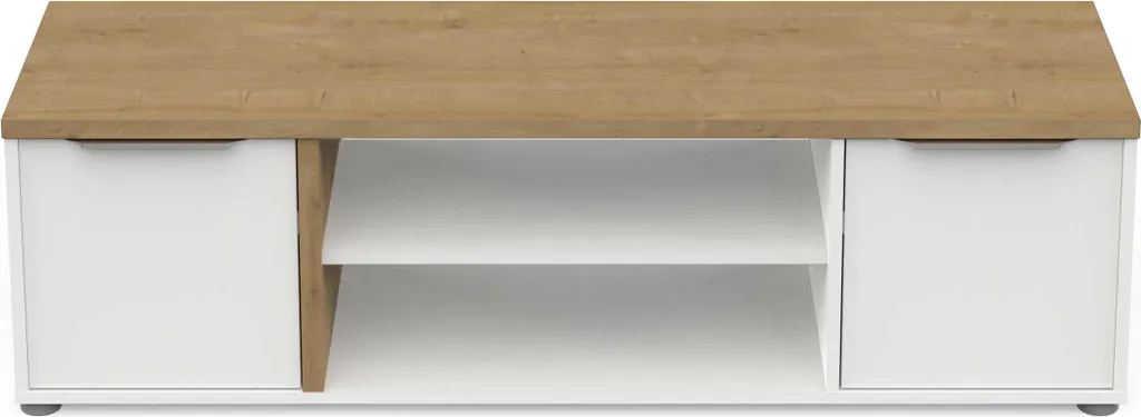 Meuble TV Bicolore ACCESS 135 cm en Chêne Naturel et Blanc avec Niches