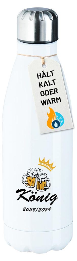 Huuraa Trinkflasche König 2028/29 Bierkrug Schüztenkönig 500ml White Edelstahl Wasserflasche Trinkflasche Geschenkidee