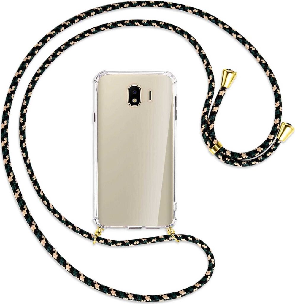 Handykette Backcover-Schutzhülle mit Band (Metall goldfarben) für Samsung Galaxy J4 2018 - camouflage