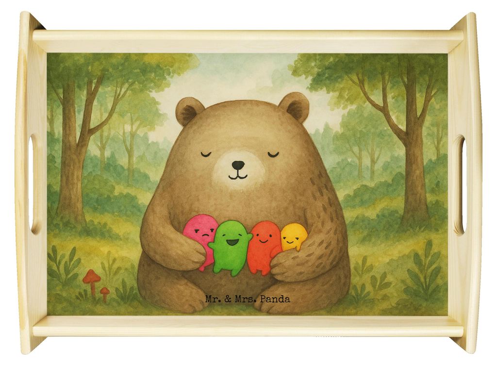 Mr. & Mrs. Panda Dekotablett Bär Gefühl Design - Weiß - Geschenk, Verrückt, tablett für bett, Teddy, Durchgedreht, Serviertablett, Deko, holz,...