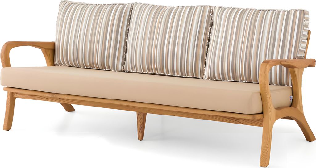 Elegantes Beiges 3-Sitzer Sofa aus Holz und Textil