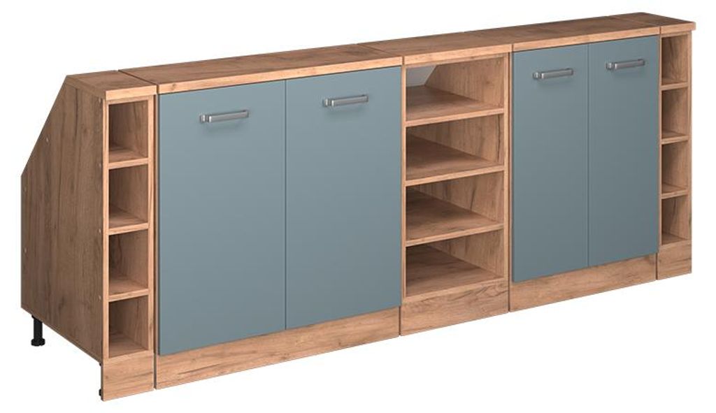 Dachschrägenschrank-Set Vicco Rion Blau-Grau 210 cm 5er Set Schrankkorpuss 60 cm Tiefe, Model 60342
