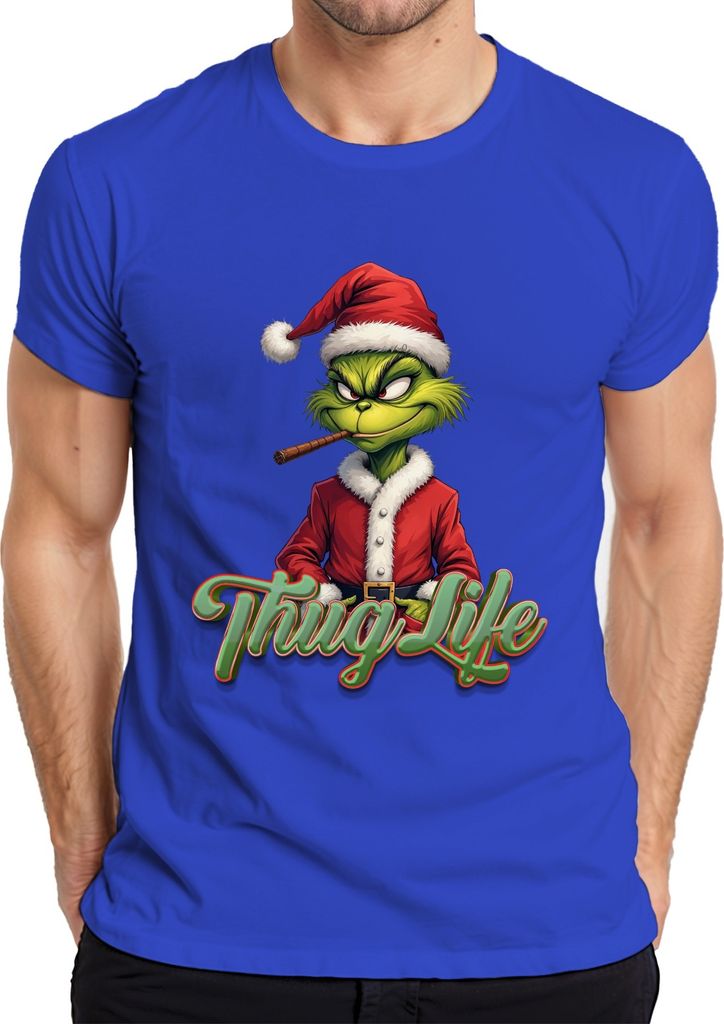Thug Life Grinch Joint Weed Cannabis Kiffen - Weihnachten Christmas Xmas Herren T-Shirt, Blau, XL