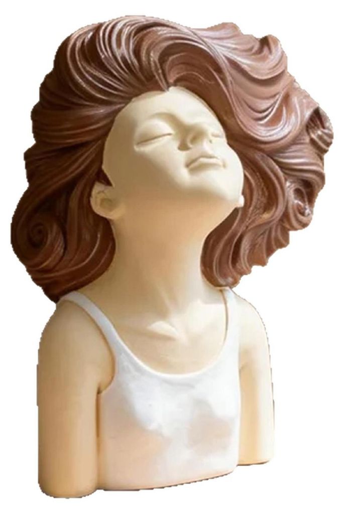 Figur mit braunem, lockigem Mädchenhaar, Kopfbüste aus Kunstharz, Skulptur für Schlafzimmer, Wohnzimmer, Homeoffice, Schreibtisch oder Regal.