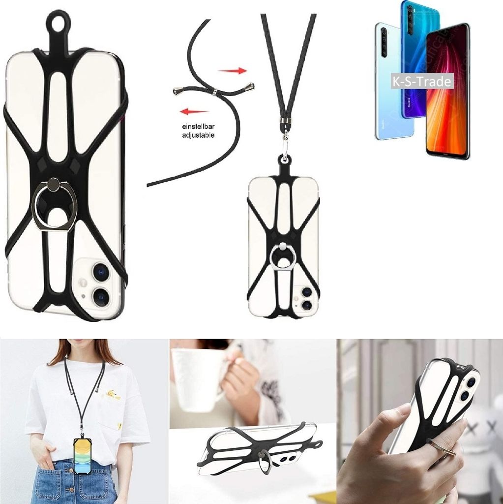 K-S-Trade 3in1 Handykette Handyband Handykordel Halsband Smartphone-Ring Handy-Ring kompatibel mit Xiaomi Redmi Note 8 2021 Fingerhalterung Handyring