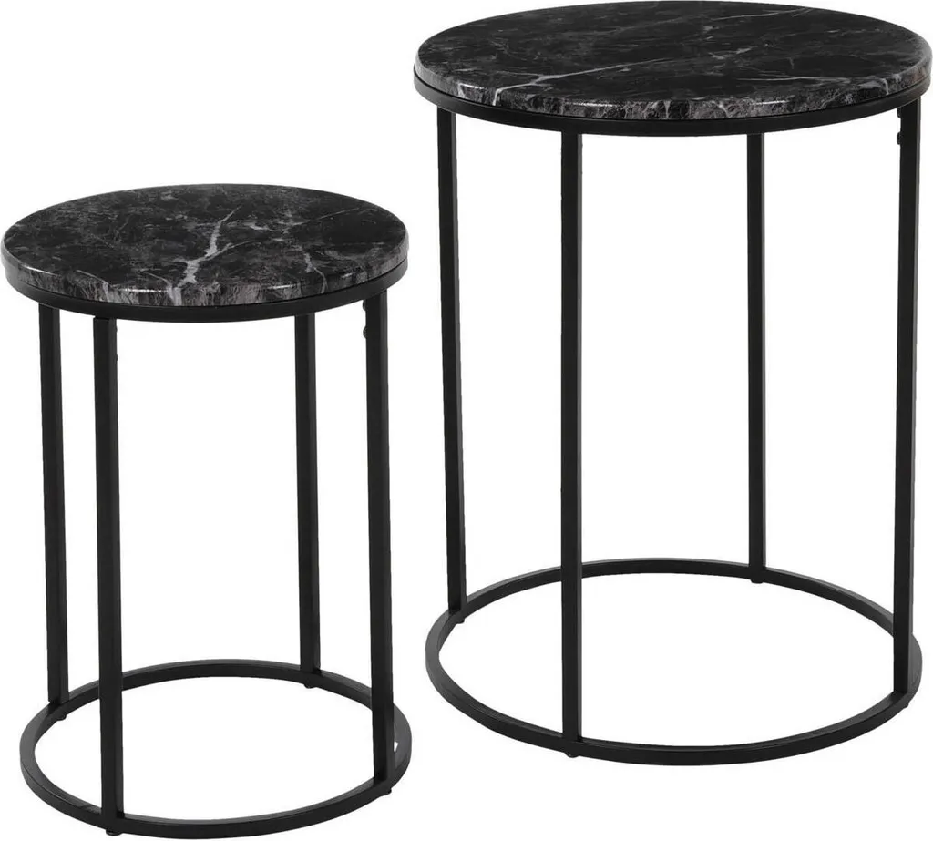 Tables Basses Gigognes Rondes Aspect Marbre Noir pour Salon Moderne x2