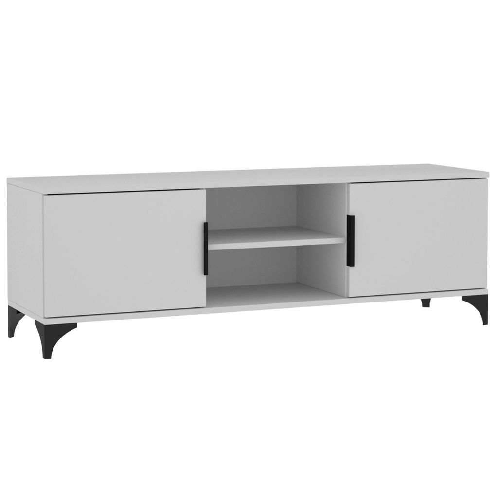 BEAUTYSOFA | TV-Schrank HOME Modernes Lowboard in Weiß, Fernsehtisch mit 2 Türen und Offenen Ablagen, mit Griffen