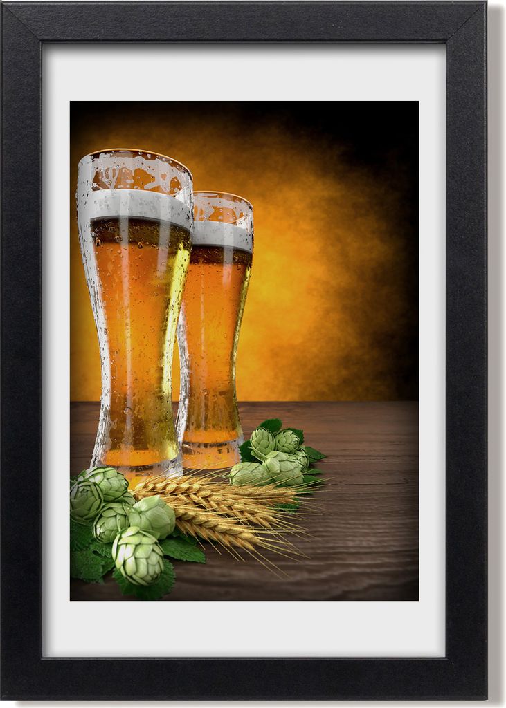 Bild 20x30 MDF-Rahmen, Wandkunst Zwei Gläser Bier