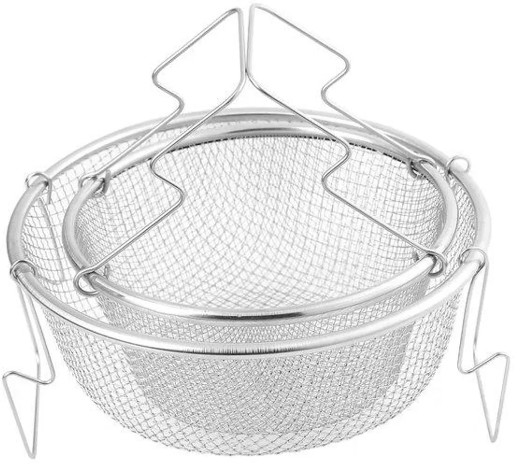 Panier de friture inox anti-éclaboussures avec poignée de rangement