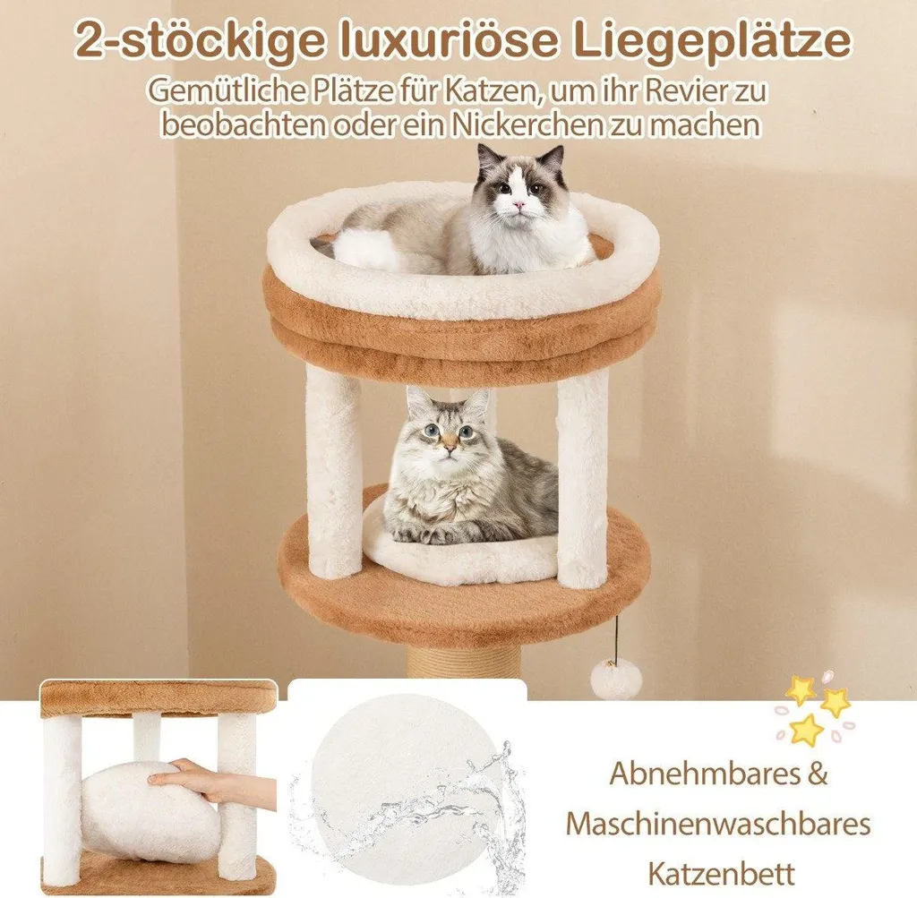 Arbre à chat gris avec brosse de massage et lit douillet déhoussable - 5