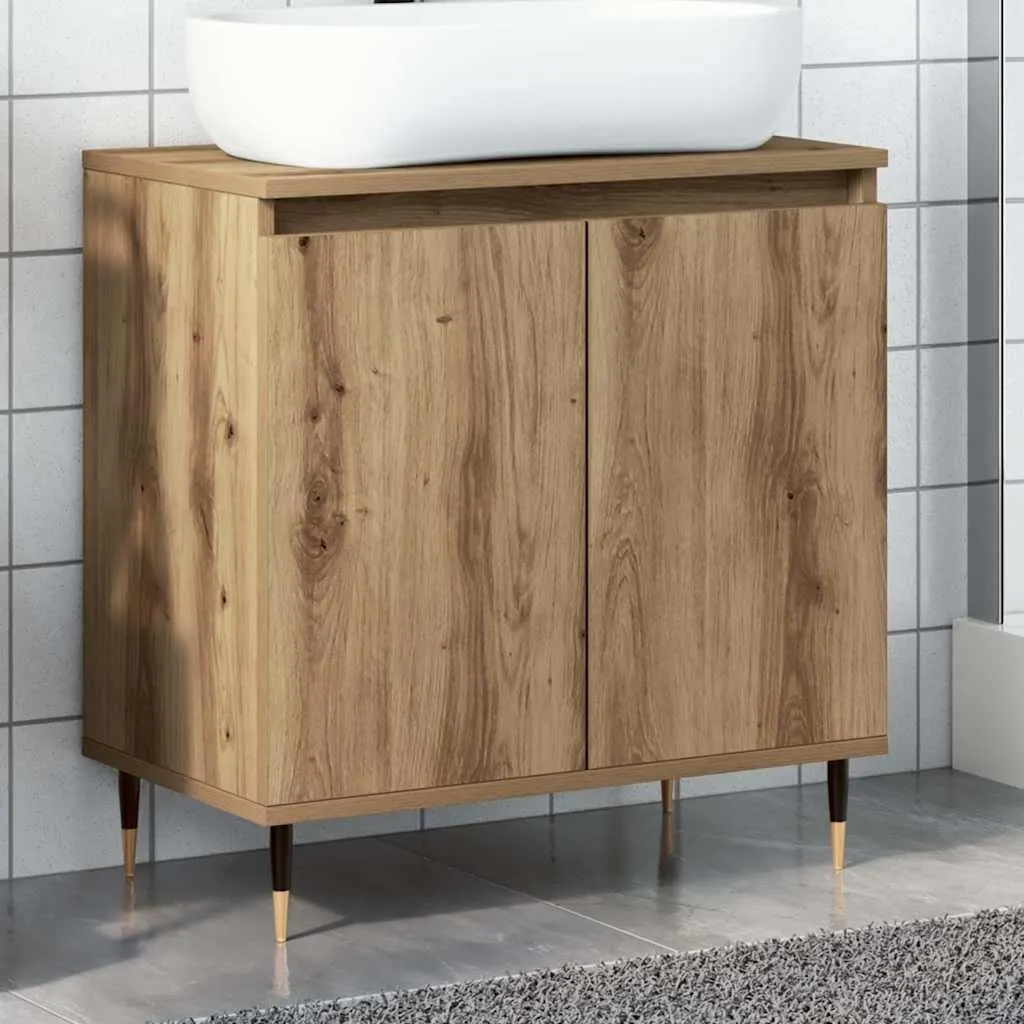 VidaXL Mobile Lavabo In Rovere Artigianale 80x33x60 Cm – Legno Multistrato, 4 Cassetti E Anta, Per Bagno, Con Piedini In Metallo