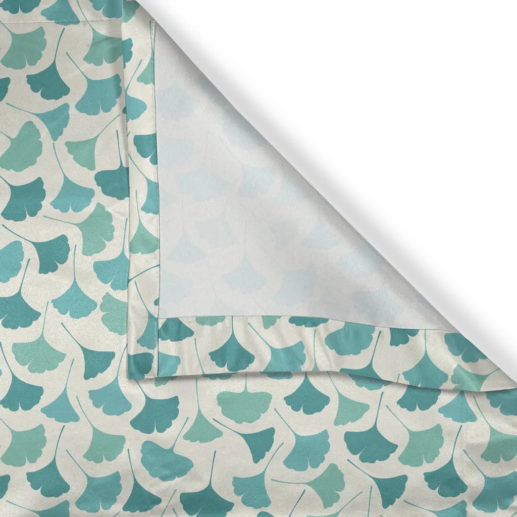 Rideau feuilles de ginkgo en tissu pastel turquoise 280 cm x 175 cm