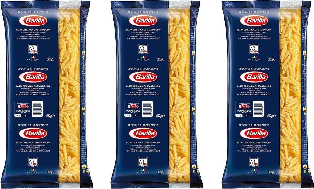 Barilla Penne Lisce Nr. 71 3 x 5 kg, 1er Pack (1 x 15 kg)