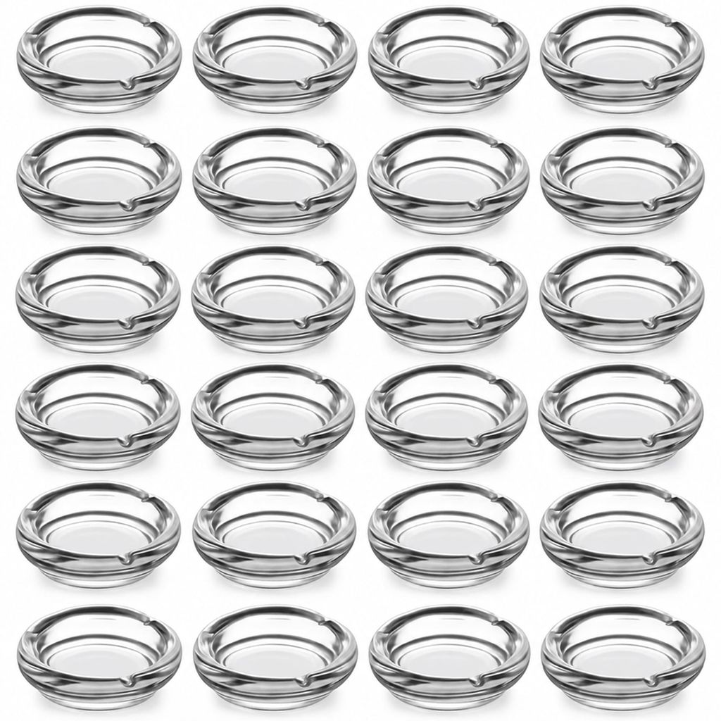 24 Aschenbecher Hochwertige Glas Ascher Rund Gastro Wind Produktbild 