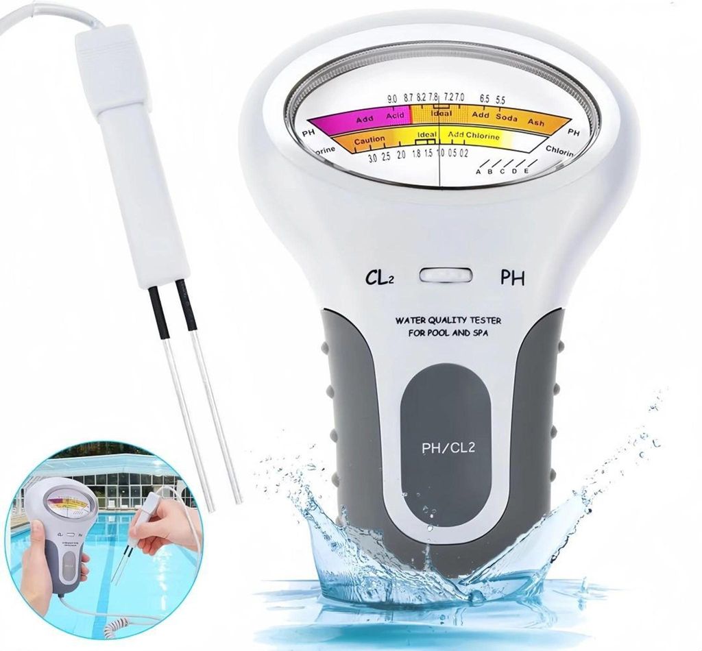 2 in 1 PH-Chlor-Messgeraet Tester, Tragbar Elektronischer Wassertester, Chlorwasser-Qualitaetspruefgeraet CL2 Messung fuer Pool, Aquarium