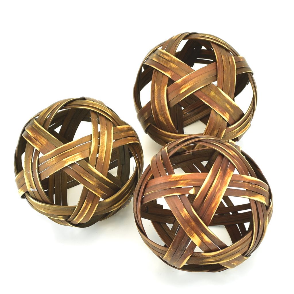 Boules décoratives en bambou marron, 3 pcs, Ø10 cm Image du produit 
