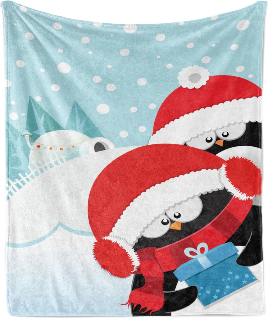 ABAKUHAUS Coperta Natalizia in Pile 175x230 cm - Plaid Pinguino Igloo