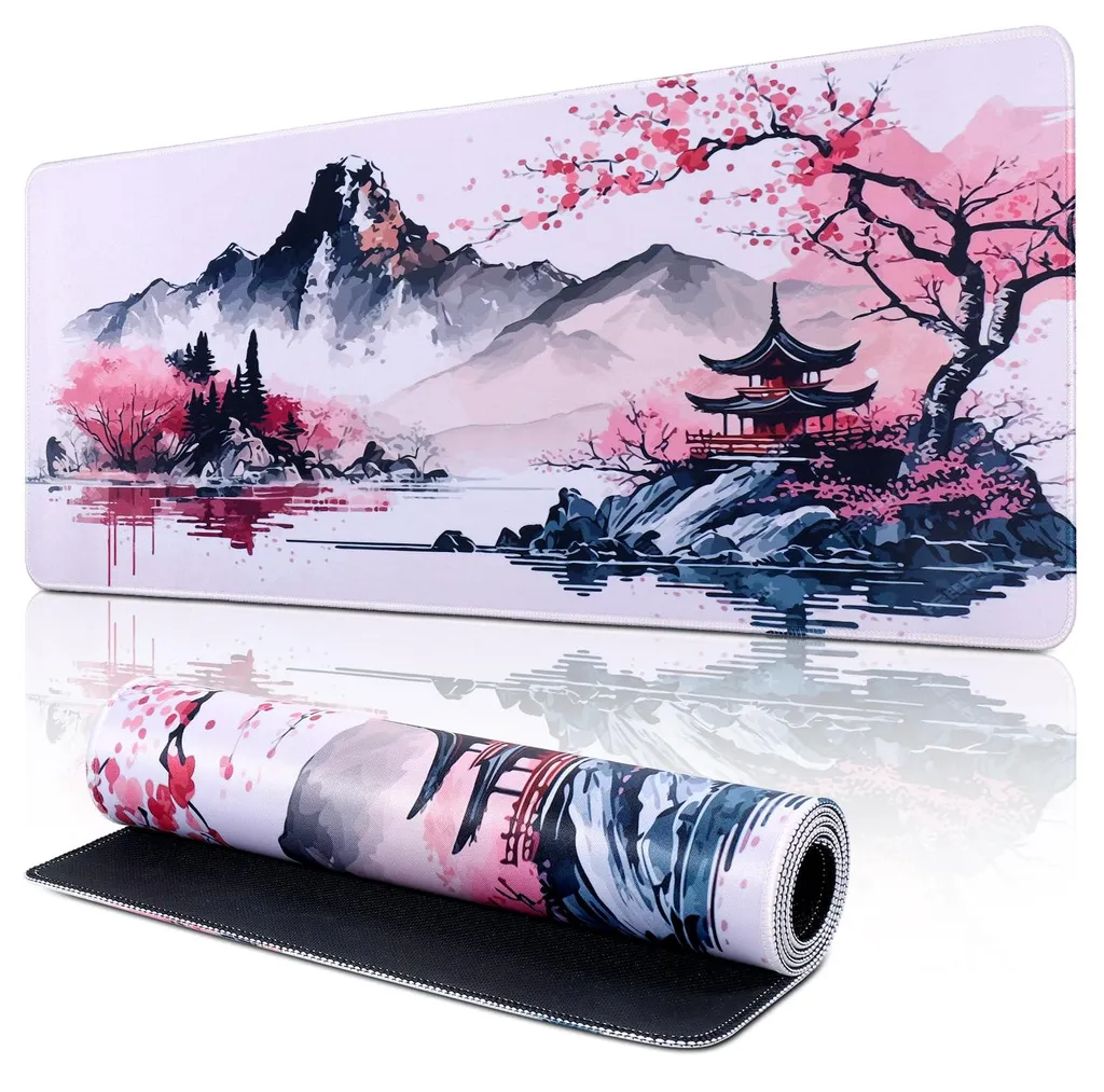Grand tapis de souris bureau gamer illustration encre de Chine 80cm