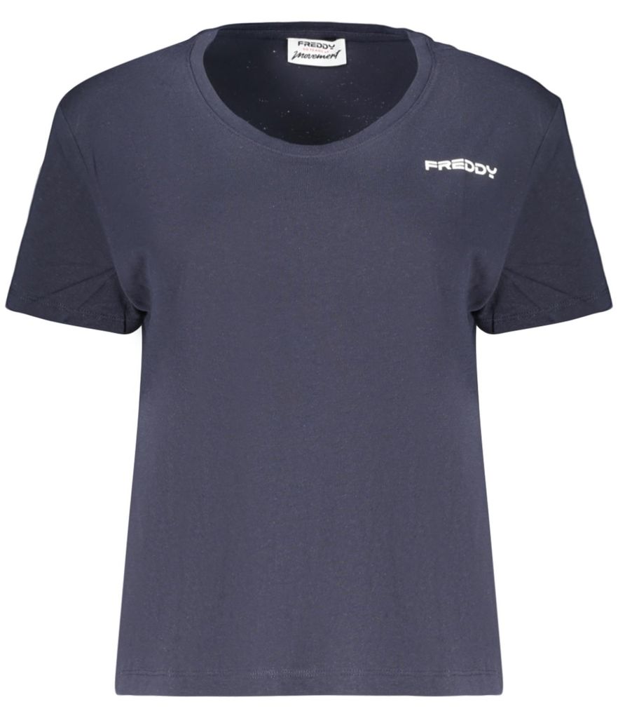 Stylisches Damen Kurzarm Shirt in Blau mit Print und weitem Ausschnitt