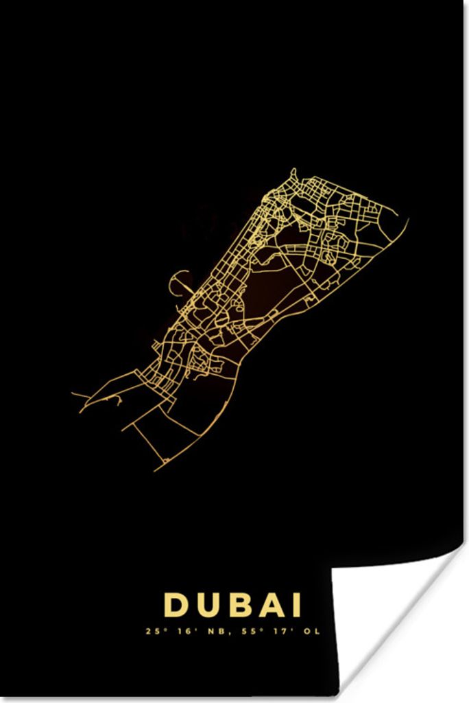 MuchoWow Poster Dubai - Stadtplan - Schwarz und Gold 40x60 cm - Plakate für die Wand - Poster Babyzimmer