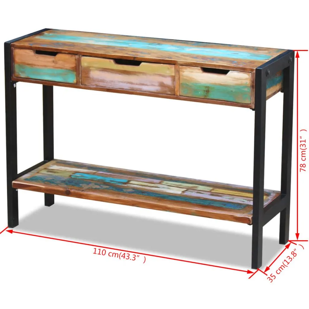 Commode de salon en bois de récupération vidaXL avec trois tiroirs - 5