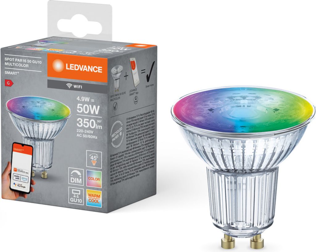 LEDVANCE 00217492, Chytrá žárovka, Wi-Fi, Bílá, GU10, Obrázek produktu 