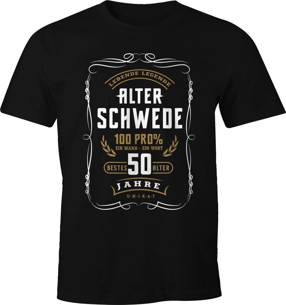 Herren Geschenk T-Shirt Geburtstag Lebende Legende Alter Schwede 30-80 Jahre Moonworks 50 schwarz L