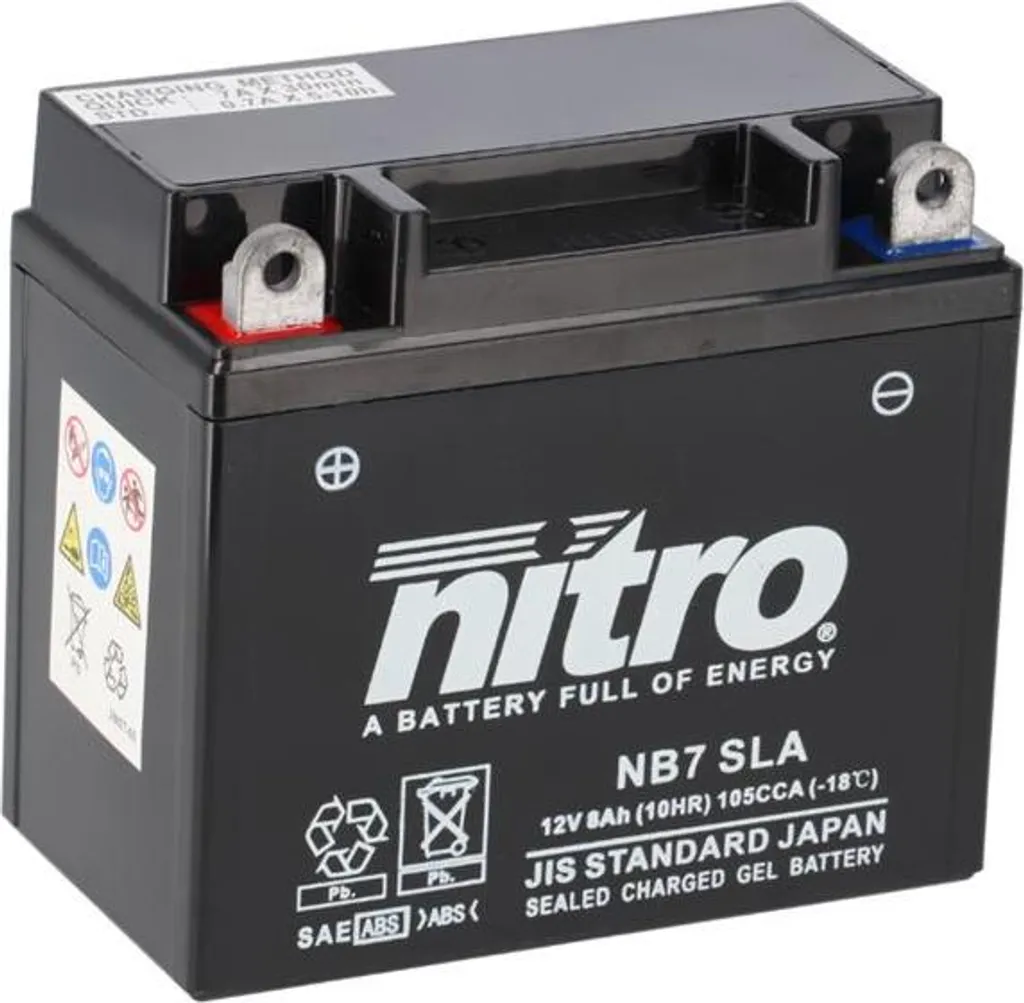Batterie de moto 12V 8Ah NITRO NB7 SLA Gel pour scooter et quad