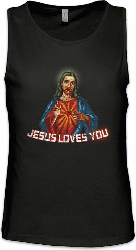Urban Backwoods Jesus Loves You, Ärmelloses T-Shirt, Farbe: Schwarz, Größe: XL
