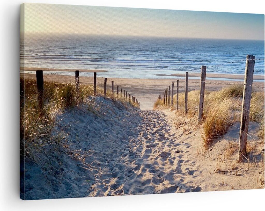 Bild auf Leinwand - Leinwandbild - Meer Strand Düne - 70x50cm - Wand Bild - Wanddeko - Wandbilder - Leinwanddruck - Bilder - Kunstdruck - Wanddeko...