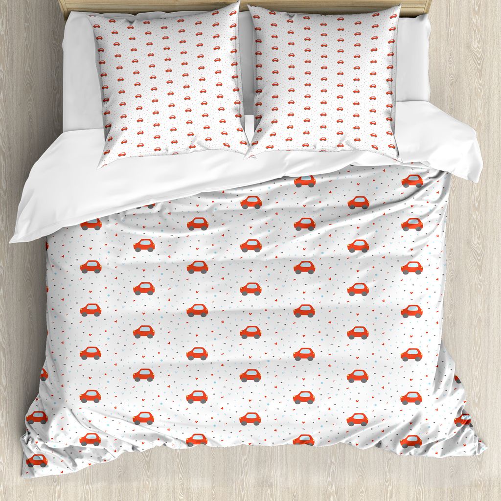 ABAKUHAUS Karikatur Bettbezug Set für Einzelbetten, Runde Herzen und Autos, Milbensicher Allergiker geeignet mit Kissenbezug, 155 cm x 220 cm - 80...