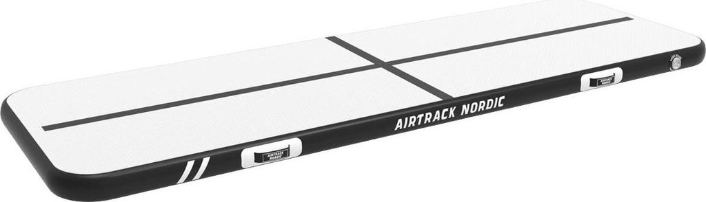 A white air track with black lines and black edges, on a white background.