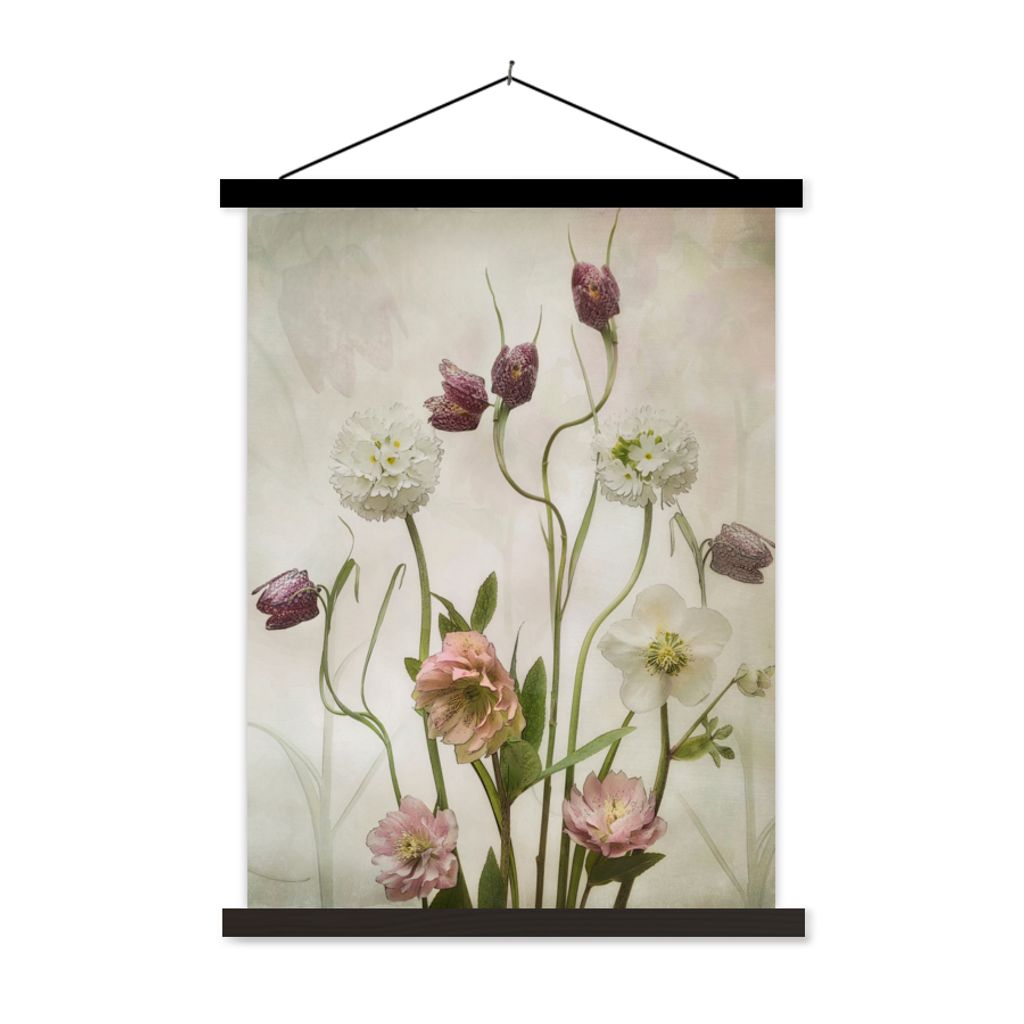 MuchoWow Textilposter Blumen - Frühling - Garten - Stilleben 40x53 cm mit schwarzem Rahmen - Abbildung