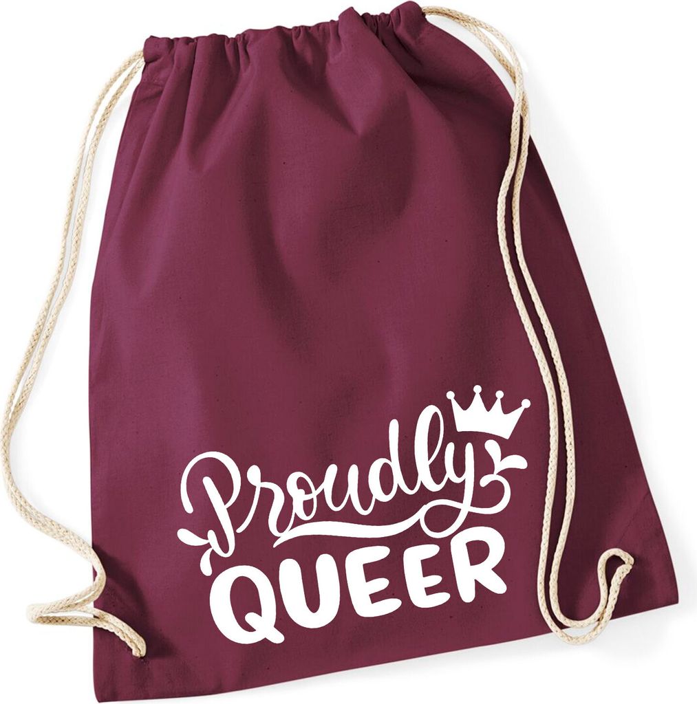 Huuraa Turnbeutel Proudly Queer Krone 12 Liter Burgundy Baumwolle Rucksack Geschenkidee