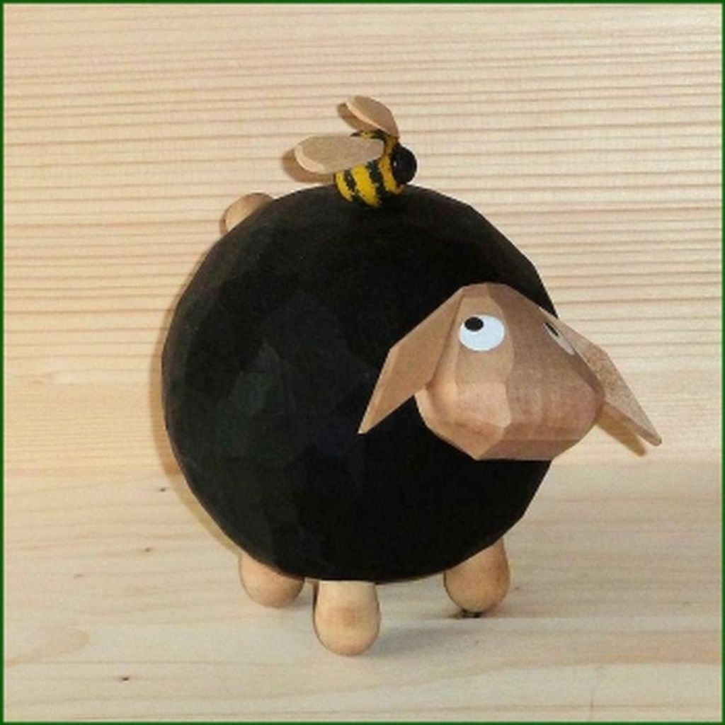 Holzfigur Schaf mit Biene dunkel Höhe 13,5cm NEU